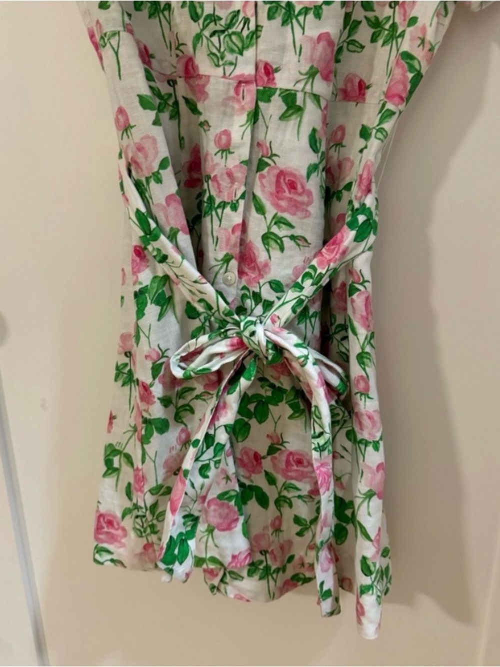 Hill House Laura Pink Rose Green Print Button-Up Linen Dress small - Picture 4 of 8
